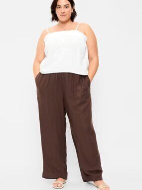 Old Navy High Waisted Linen Blend Super Wide Leg Pants XL Brown